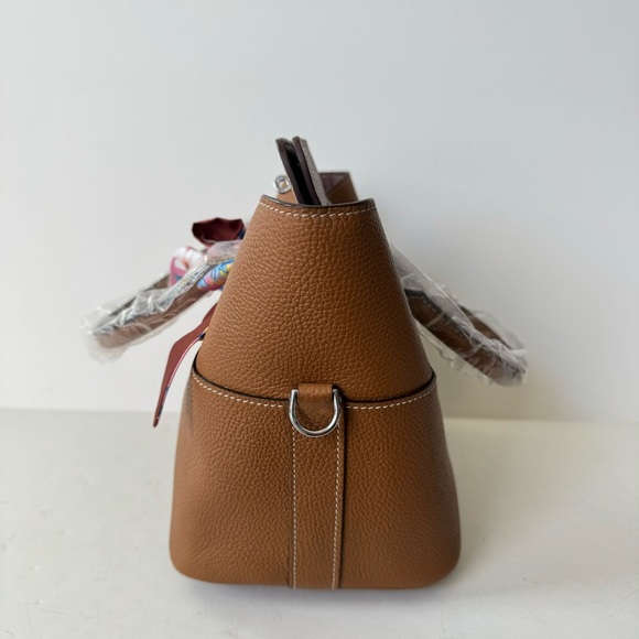 LEATHER INSIDE & OUT | Gold Brown Toolbox Bag Convertible Top Handle Satchel - Picture 4 of 13